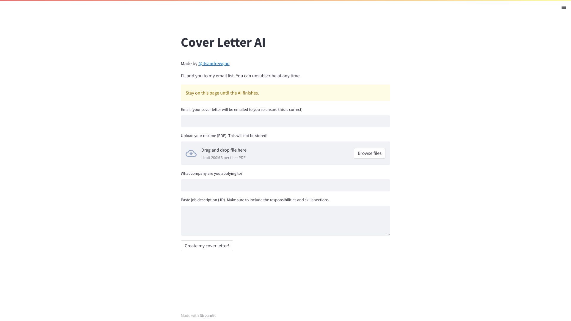 Cover Letter AI screenshot