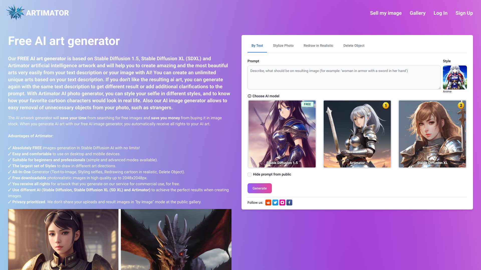Artimator screenshot