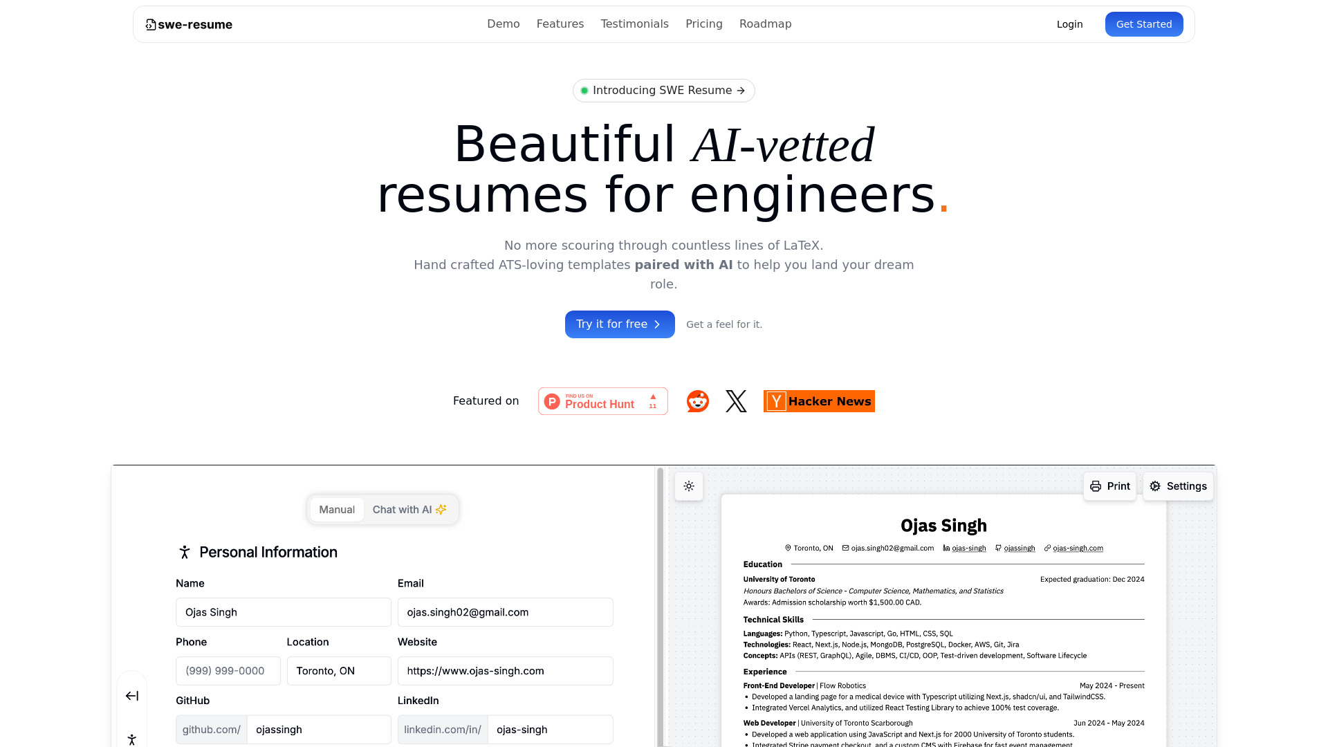 SWE-Resume screenshot