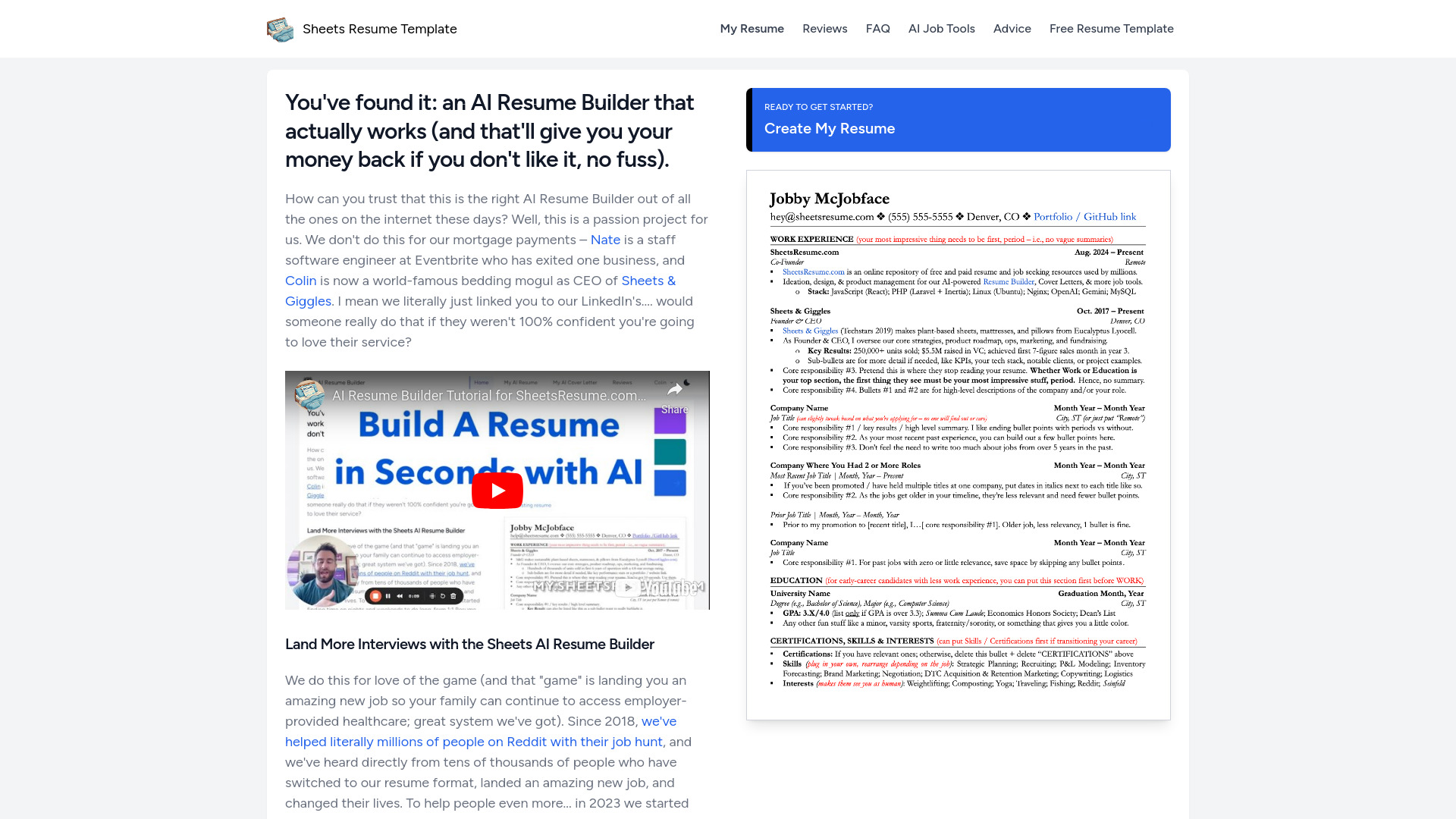 Sheets Resume screenshot