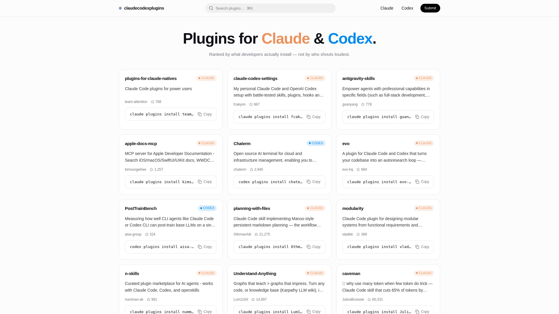 Claude & Codex Plugins screenshot